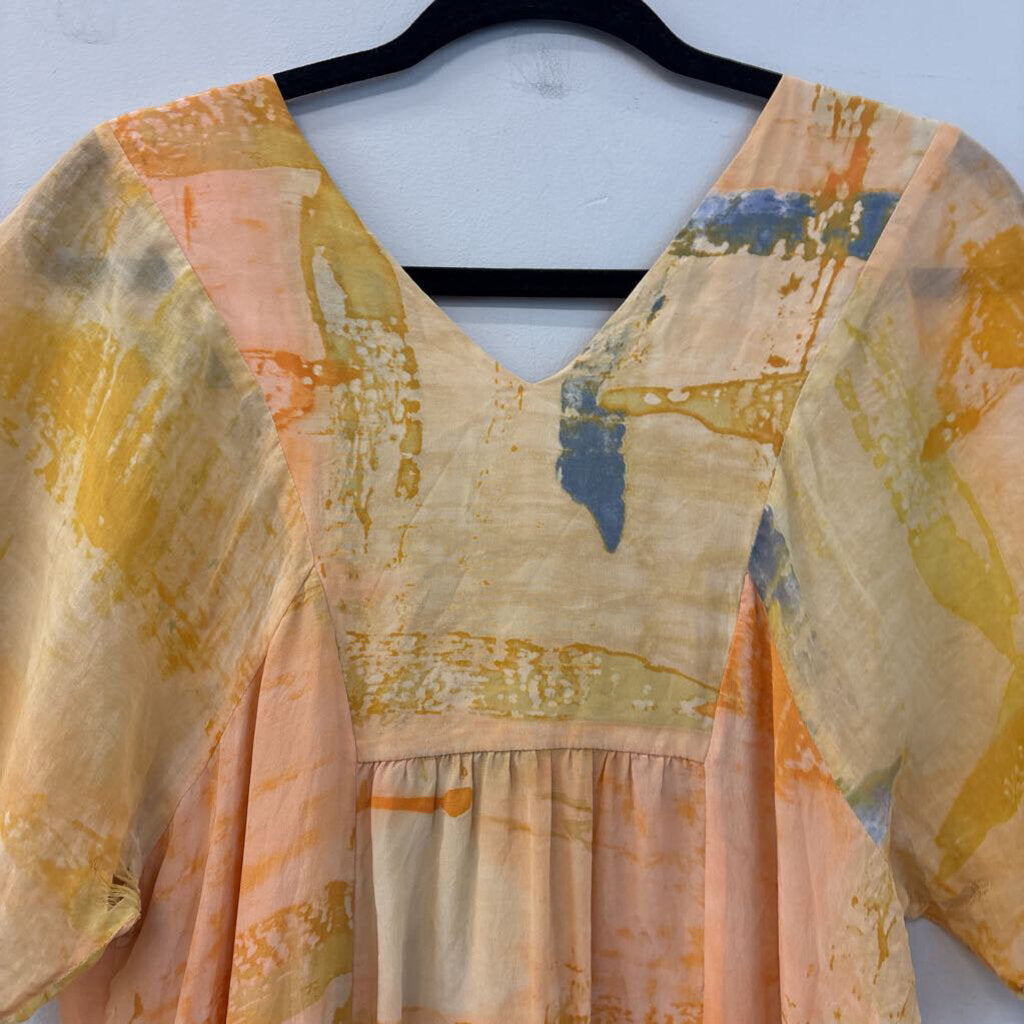 Maeve Orange/ Yellow Print Short Sleeve Tunic Top 4