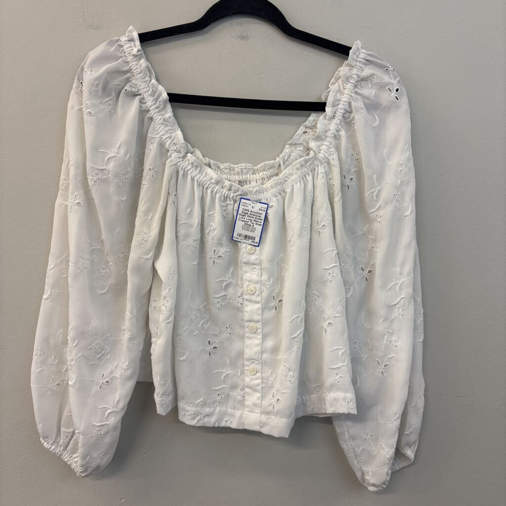American Eagle White Eyelet Lace Long Sleeve Cropped Top Small