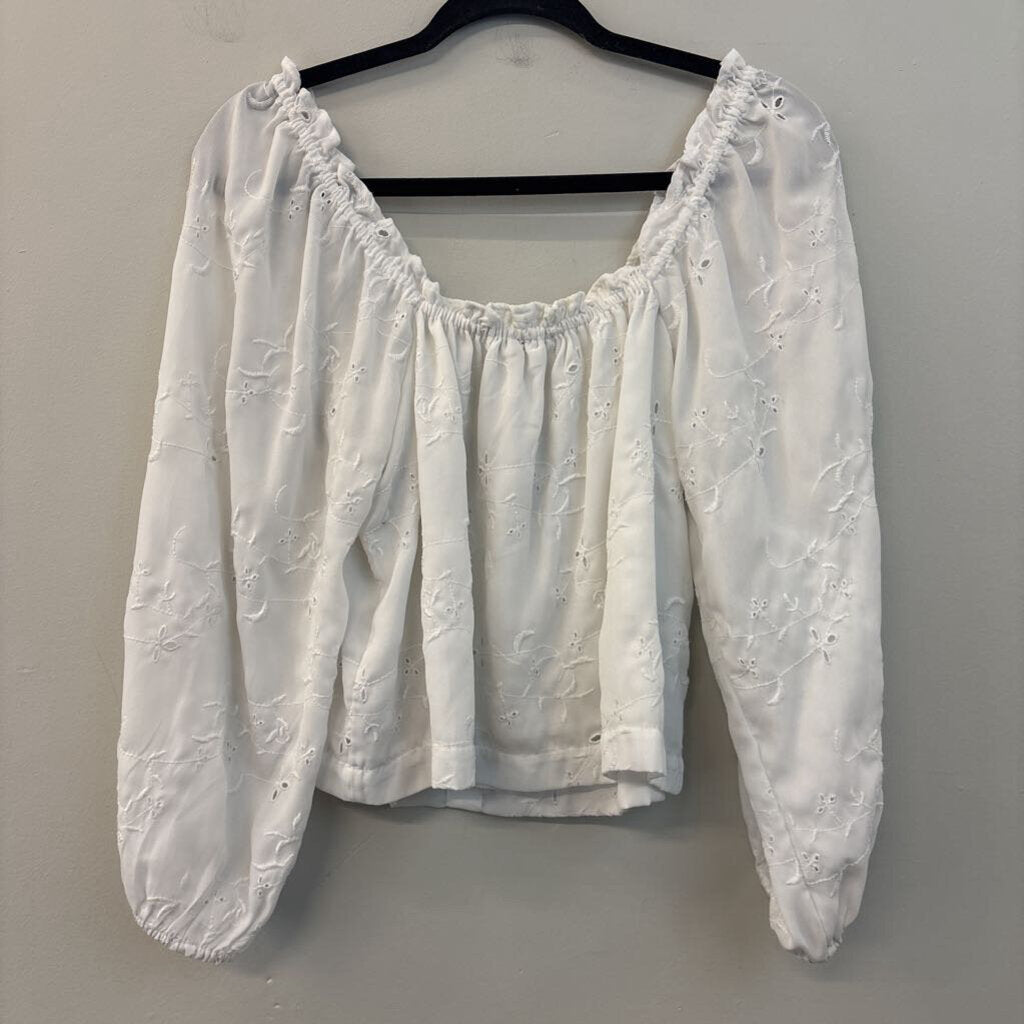 American Eagle White Eyelet Lace Long Sleeve Cropped Top Small