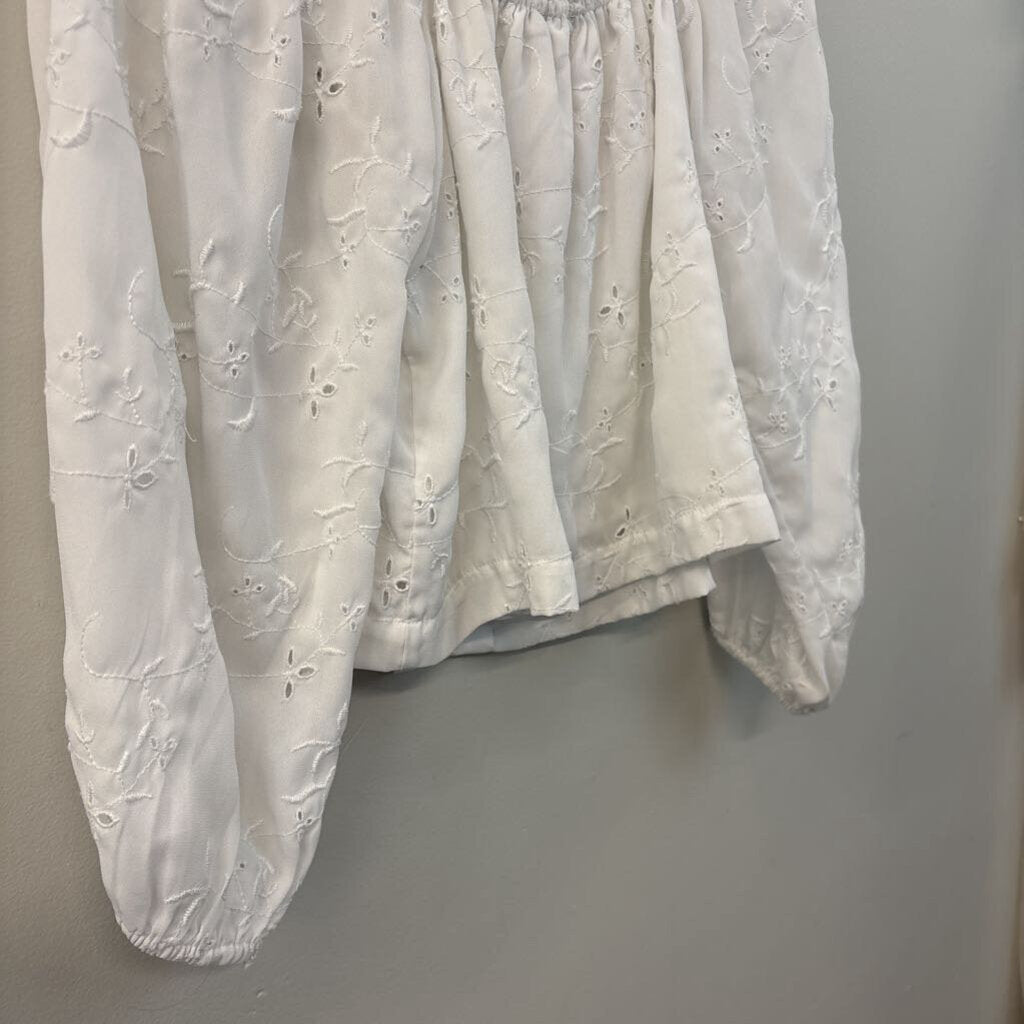 American Eagle White Eyelet Lace Long Sleeve Cropped Top Small