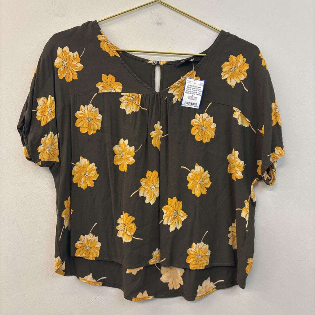 Madewell Green/ Yellow Flower Print Short Sleeve Top Small