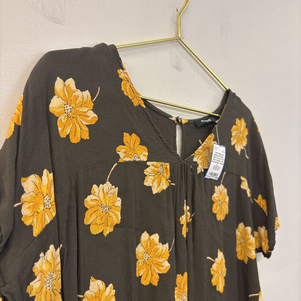 Madewell Green/ Yellow Flower Print Short Sleeve Top Small