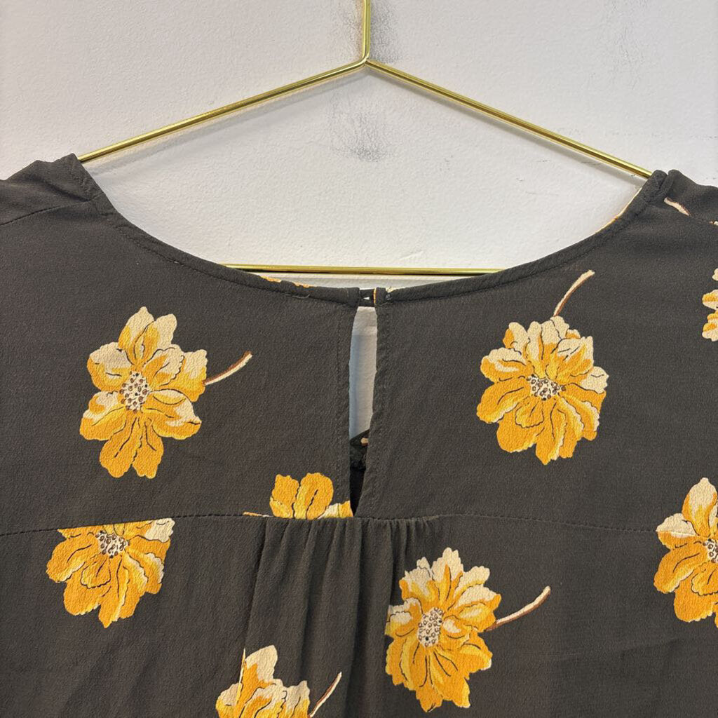 Madewell Green/ Yellow Flower Print Short Sleeve Top Small