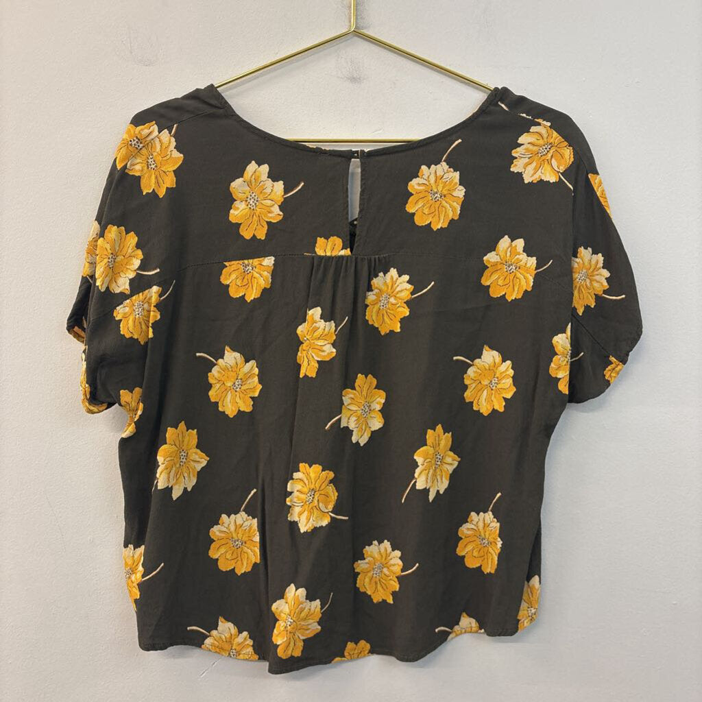 Madewell Green/ Yellow Flower Print Short Sleeve Top Small
