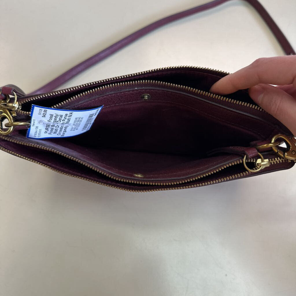 Fossil Burgundy/ Multi Dot Detail Crossbody Purse