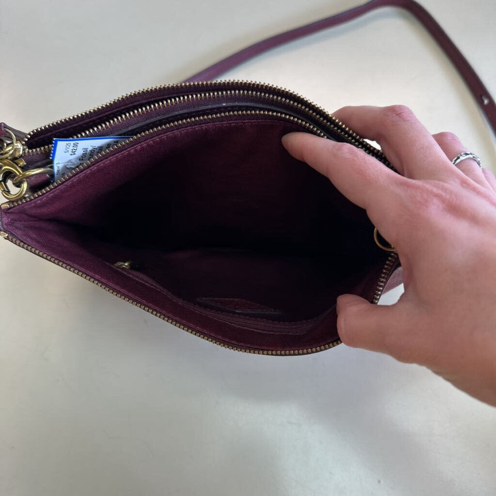 Fossil Burgundy/ Multi Dot Detail Crossbody Purse
