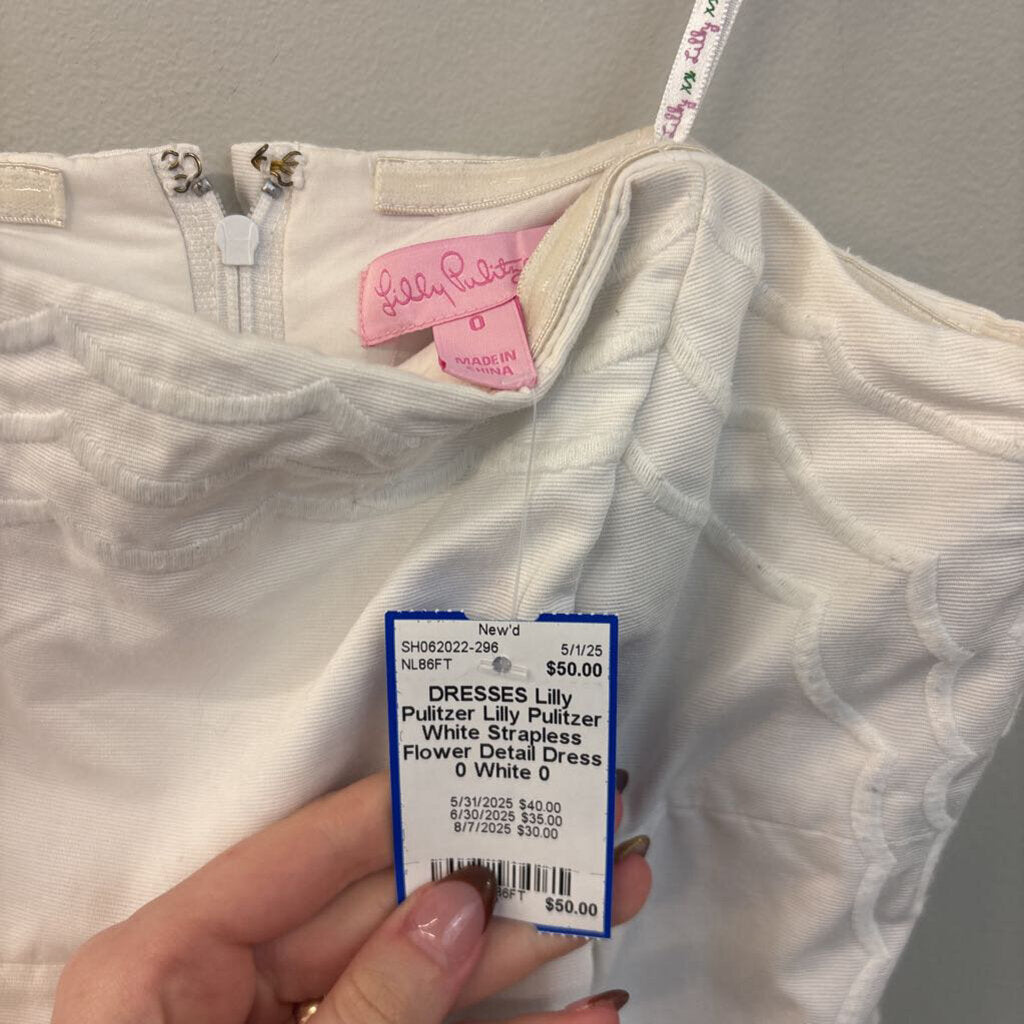 Lilly Pulitzer White Strapless Flower Detail Dress 0