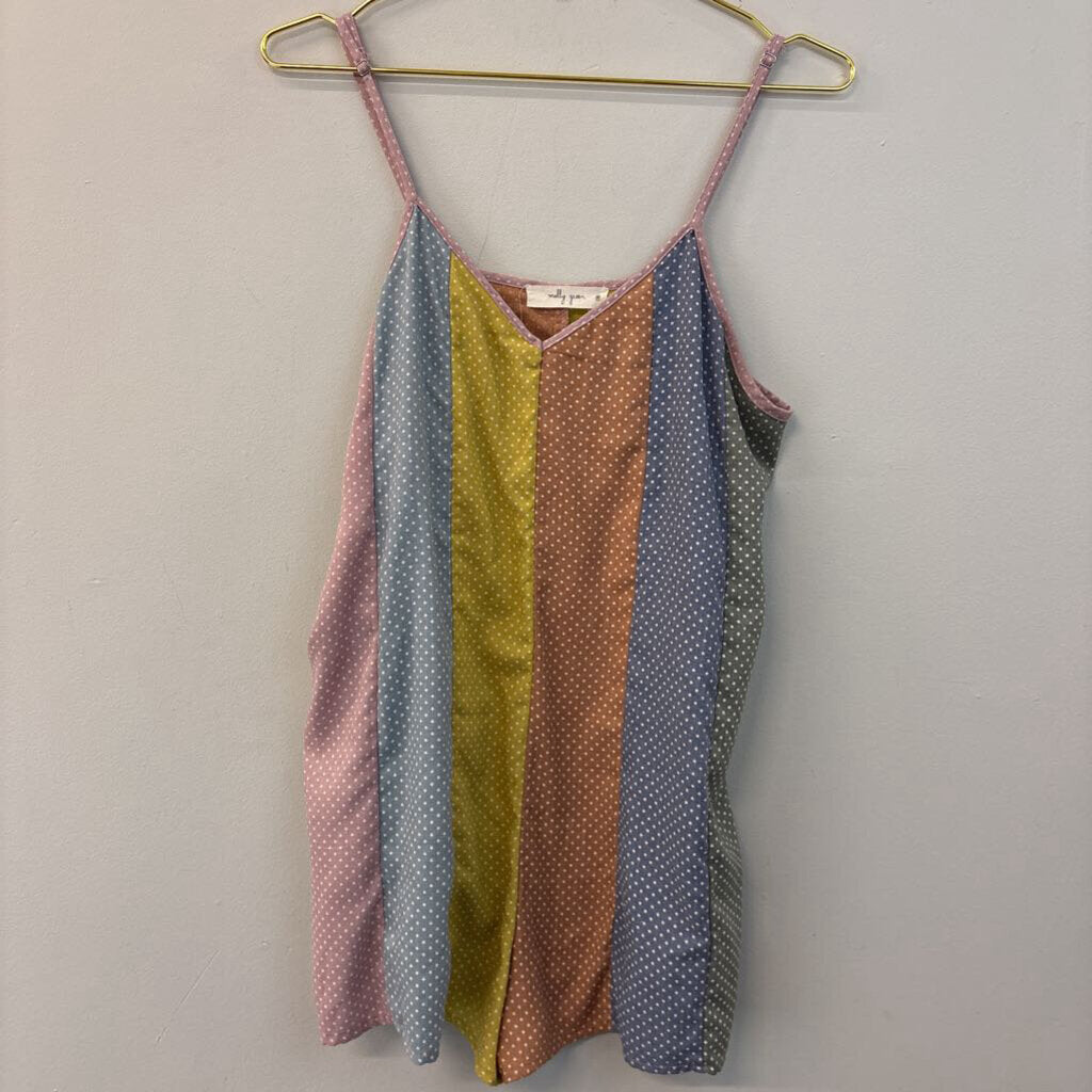 Molly Green Multi Color Striped Star Print Romper Medium
