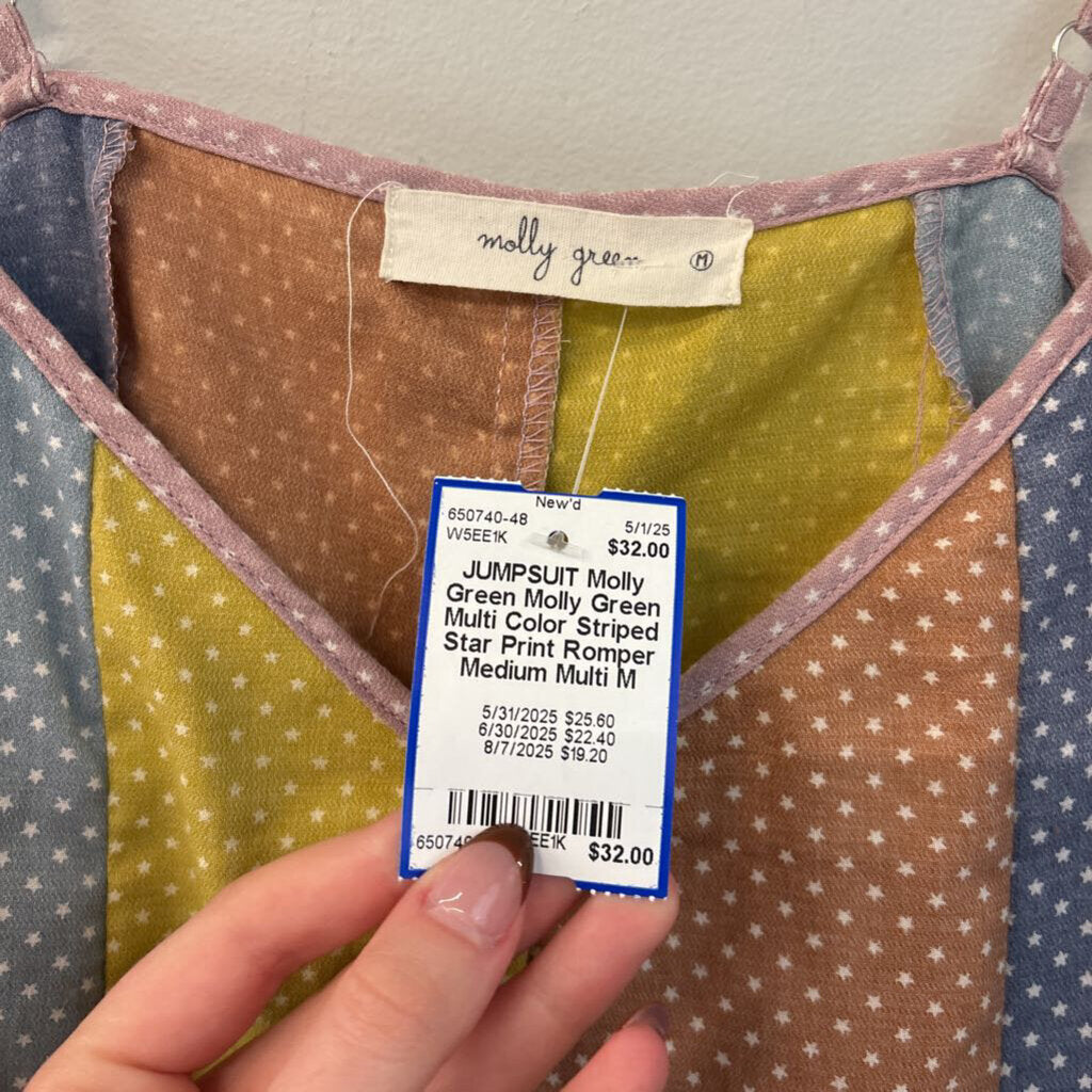 Molly Green Multi Color Striped Star Print Romper Medium
