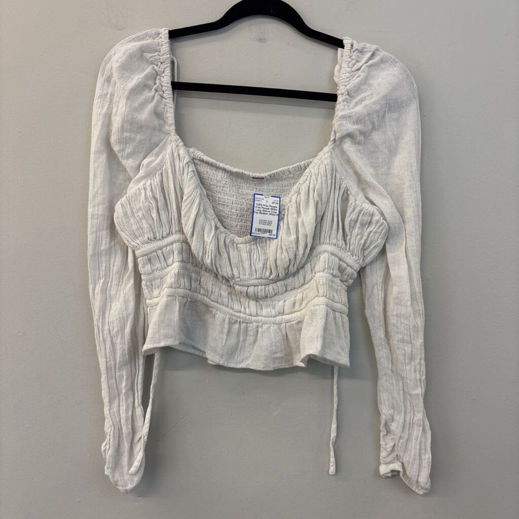 Free People White Long Sleeve Crop Top Medium