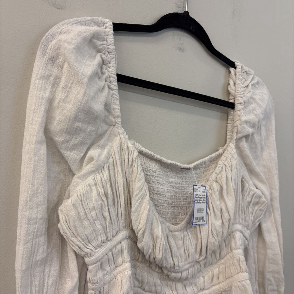 Free People White Long Sleeve Crop Top Medium