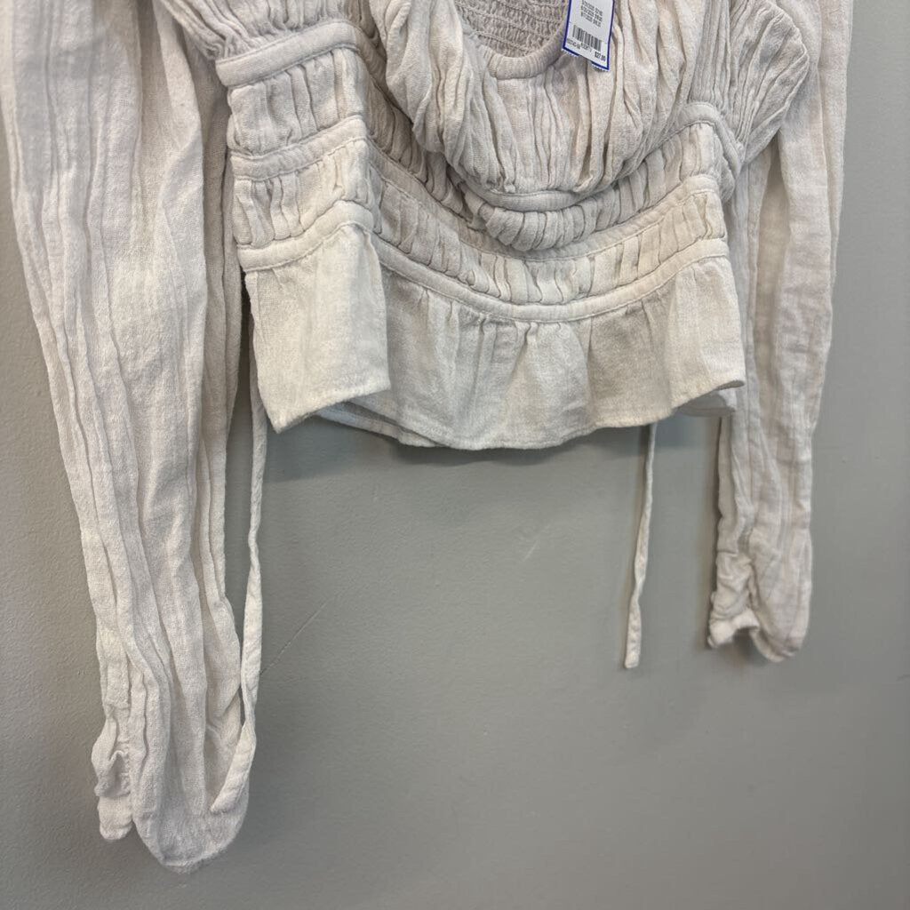 Free People White Long Sleeve Crop Top Medium