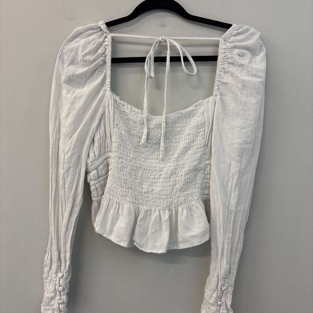 Free People White Long Sleeve Crop Top Medium