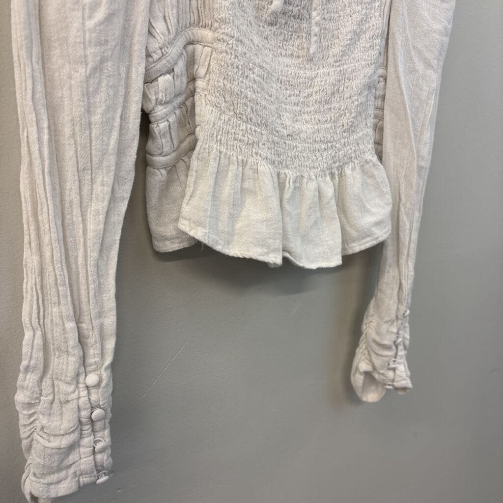 Free People White Long Sleeve Crop Top Medium