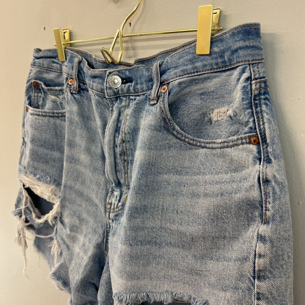 American Eagle Light Wash Raw Hem Denim Shorts 14