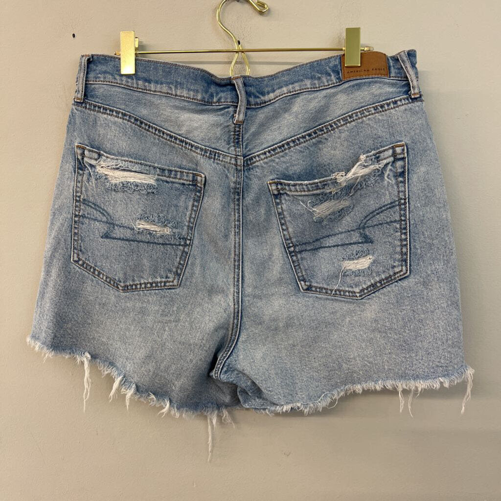 American Eagle Light Wash Raw Hem Denim Shorts 14
