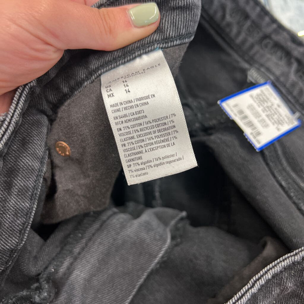 American Eagle Black High Waisted Denim Shorts 14