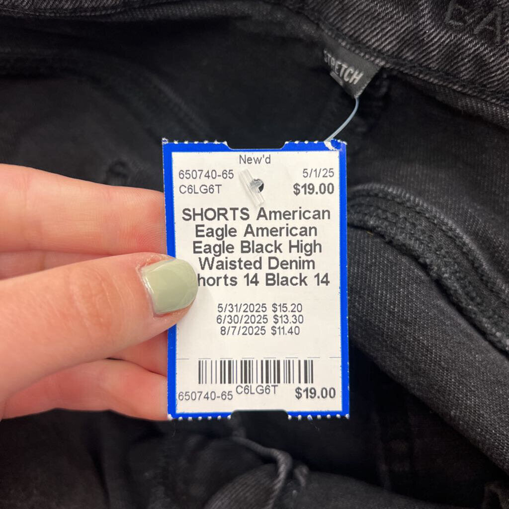 American Eagle Black High Waisted Denim Shorts 14