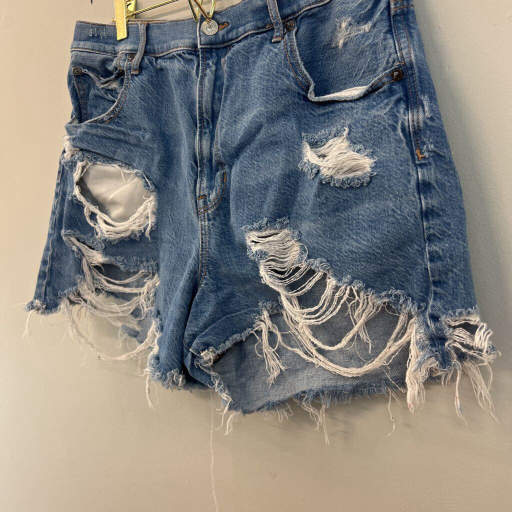 American Eagle Medium Wash Distressed Denim Shorts 14
