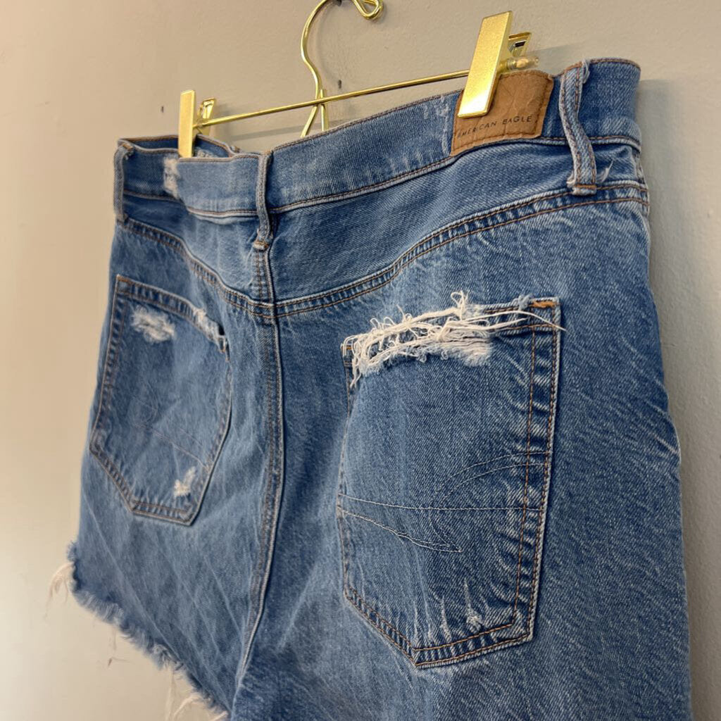 American Eagle Medium Wash Distressed Denim Shorts 14
