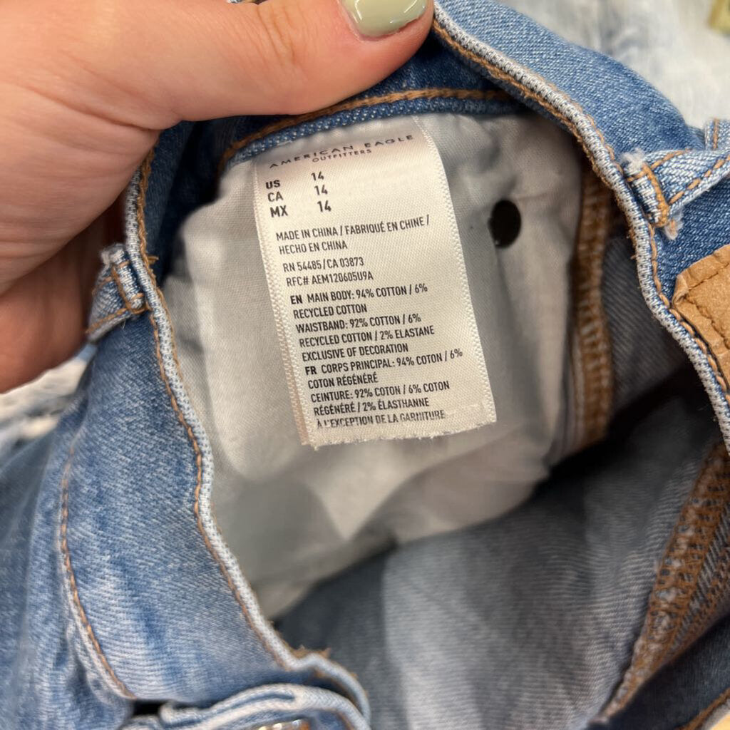 American Eagle Medium Wash Distressed Denim Shorts 14