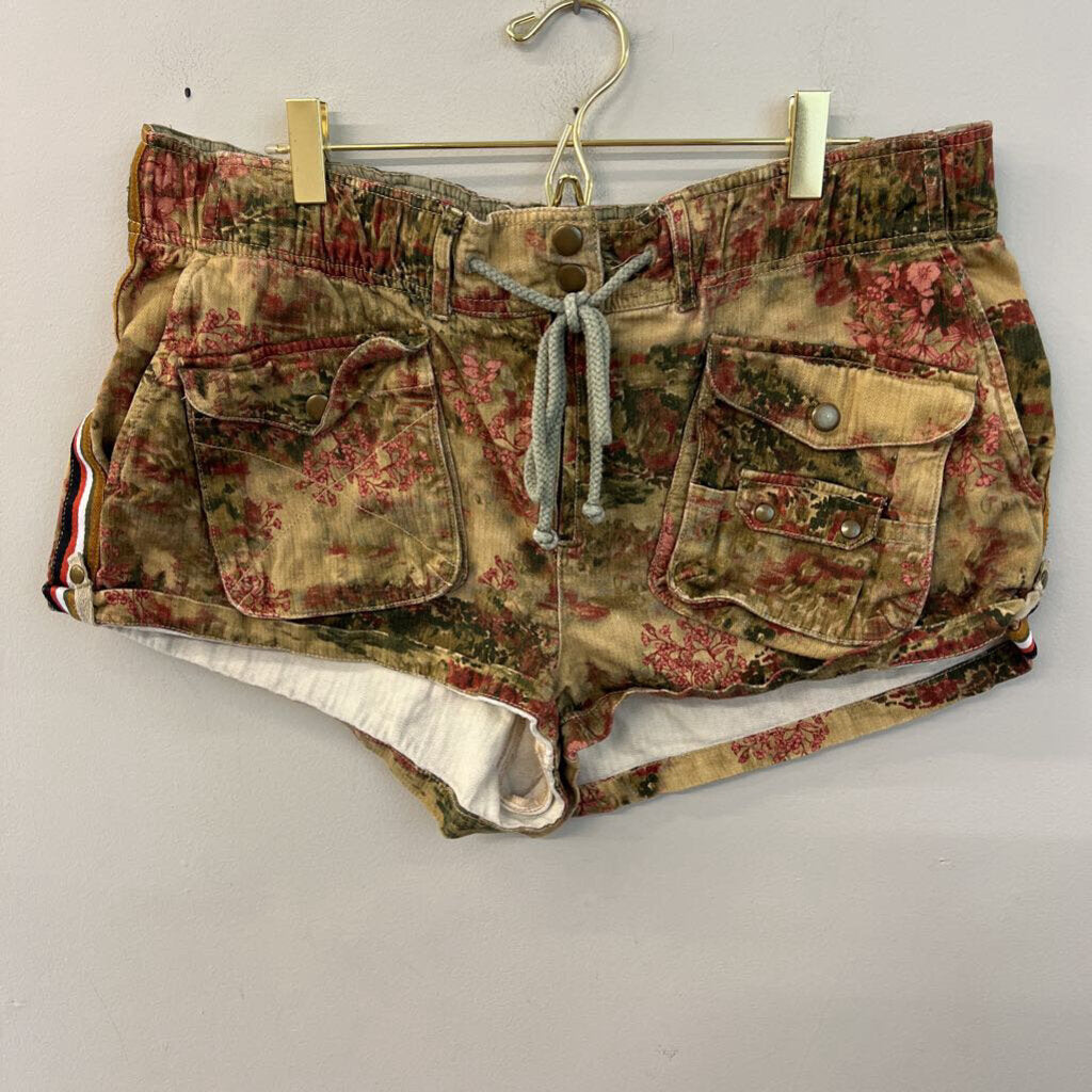 Free People Green/ Multi Print Waimea Slouchy Shorts Large