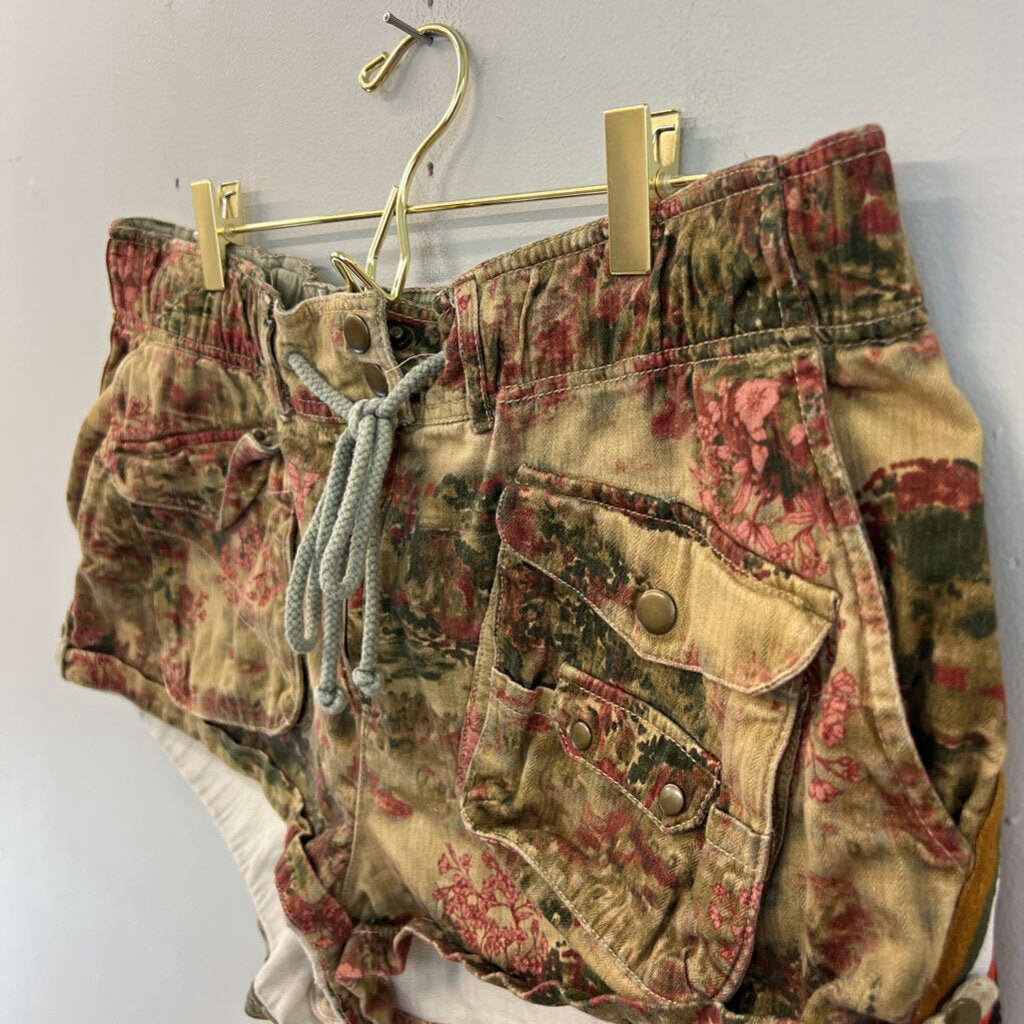 Free People Green/ Multi Print Waimea Slouchy Shorts Large