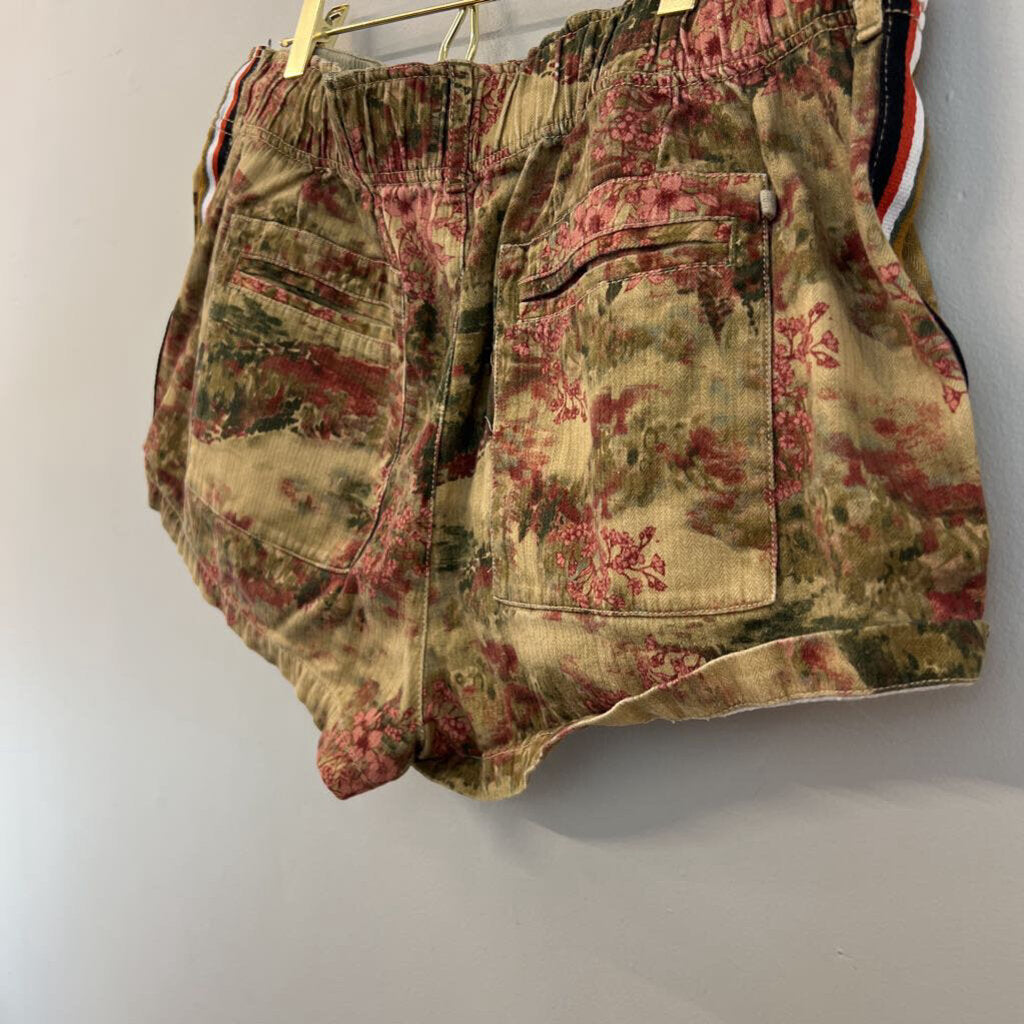 Free People Green/ Multi Print Waimea Slouchy Shorts Large
