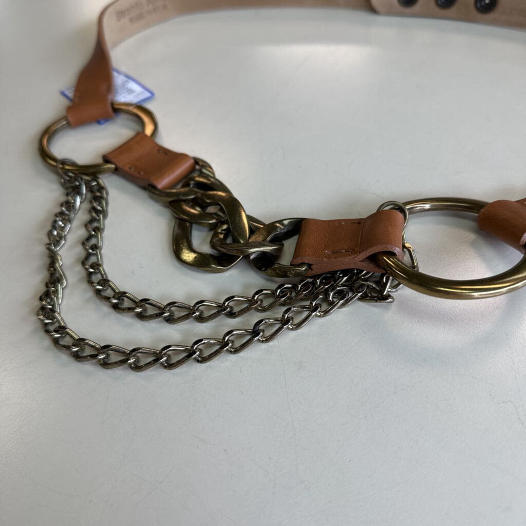 Streets Ahead Brown Leather Gold Chain Belt Large