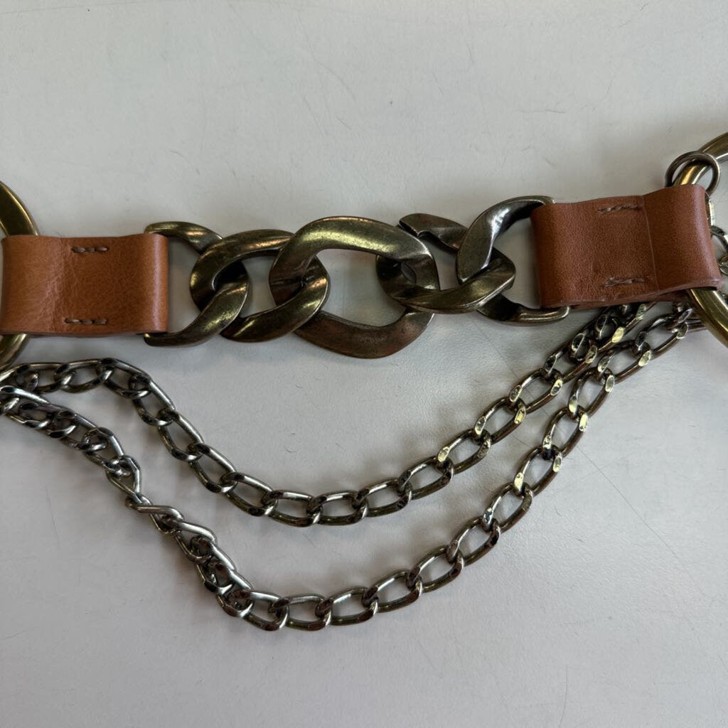 Streets Ahead Brown Leather Gold Chain Belt Large
