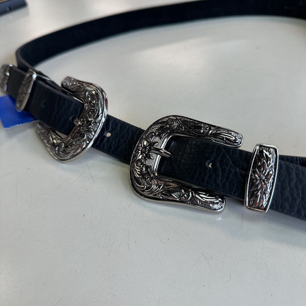 Below The Belt Black Suede Silver Buckle Belt Large