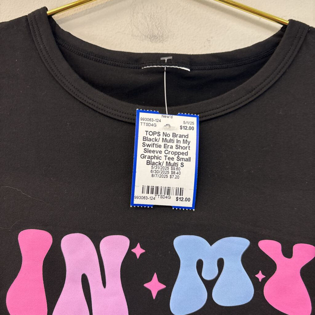 Black/ Multi In My Swiftie Era Short Sleeve Cropped Graphic Tee Small