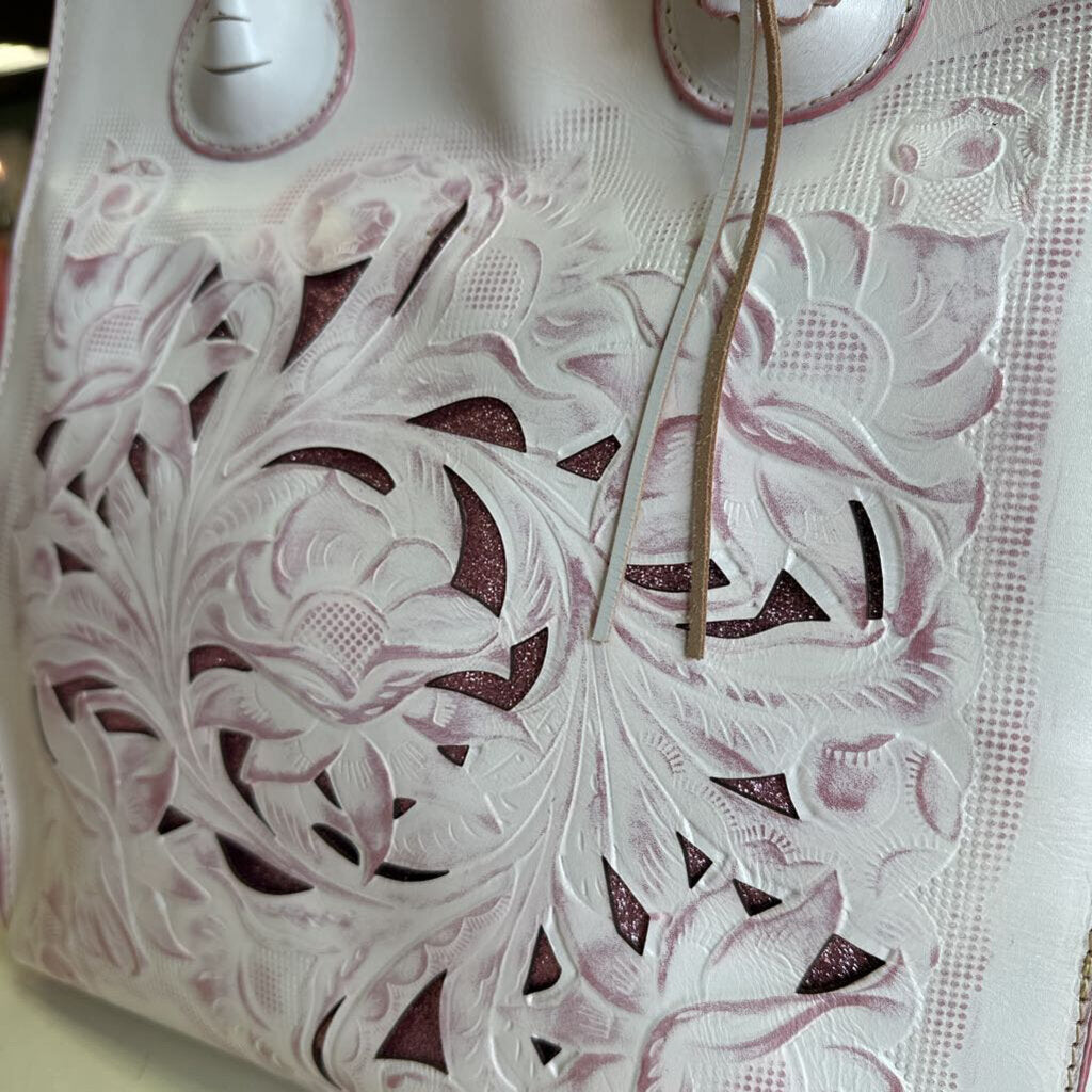 Patricia Nash Pink Cavo Burnished Tooled Leather Tote Purse