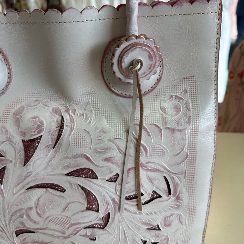 Patricia Nash Pink Cavo Burnished Tooled Leather Tote Purse