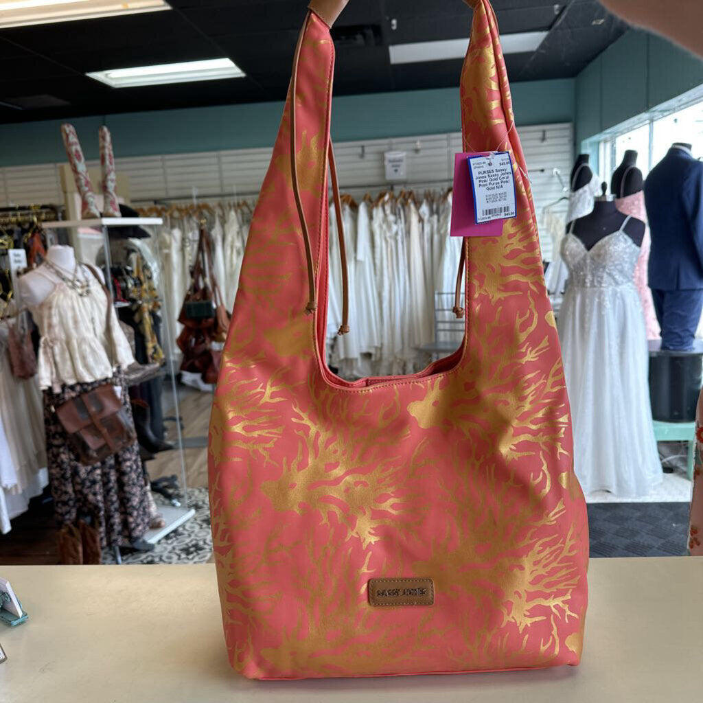 Sassy Jones Pink/ Gold Coral Print Purse