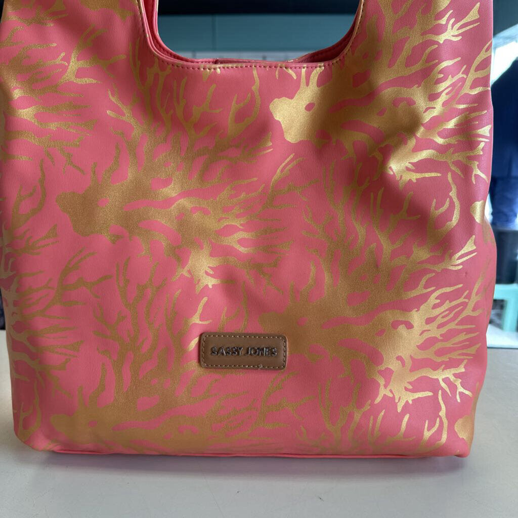 Sassy Jones Pink/ Gold Coral Print Purse