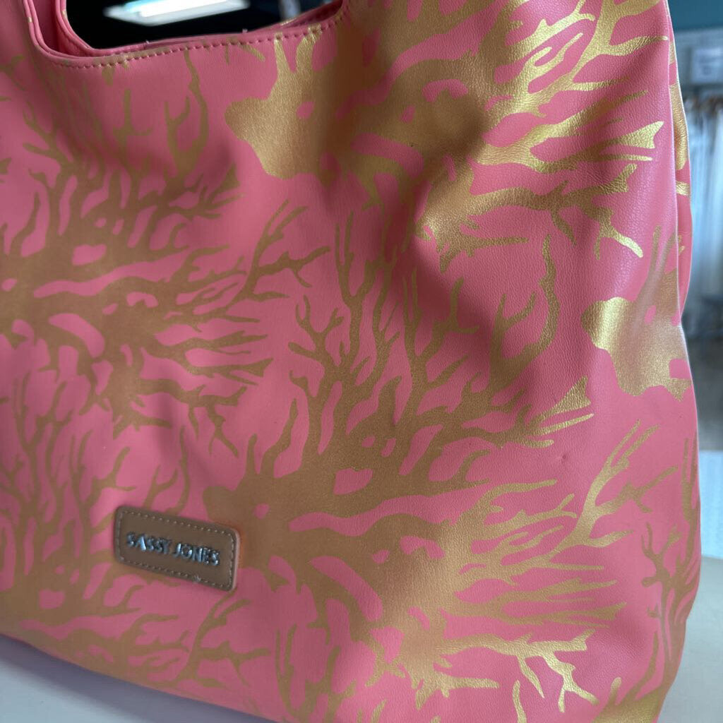 Sassy Jones Pink/ Gold Coral Print Purse
