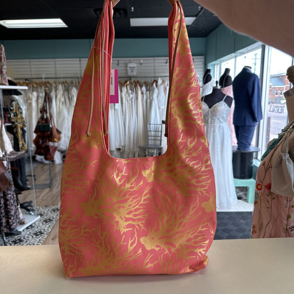 Sassy Jones Pink/ Gold Coral Print Purse