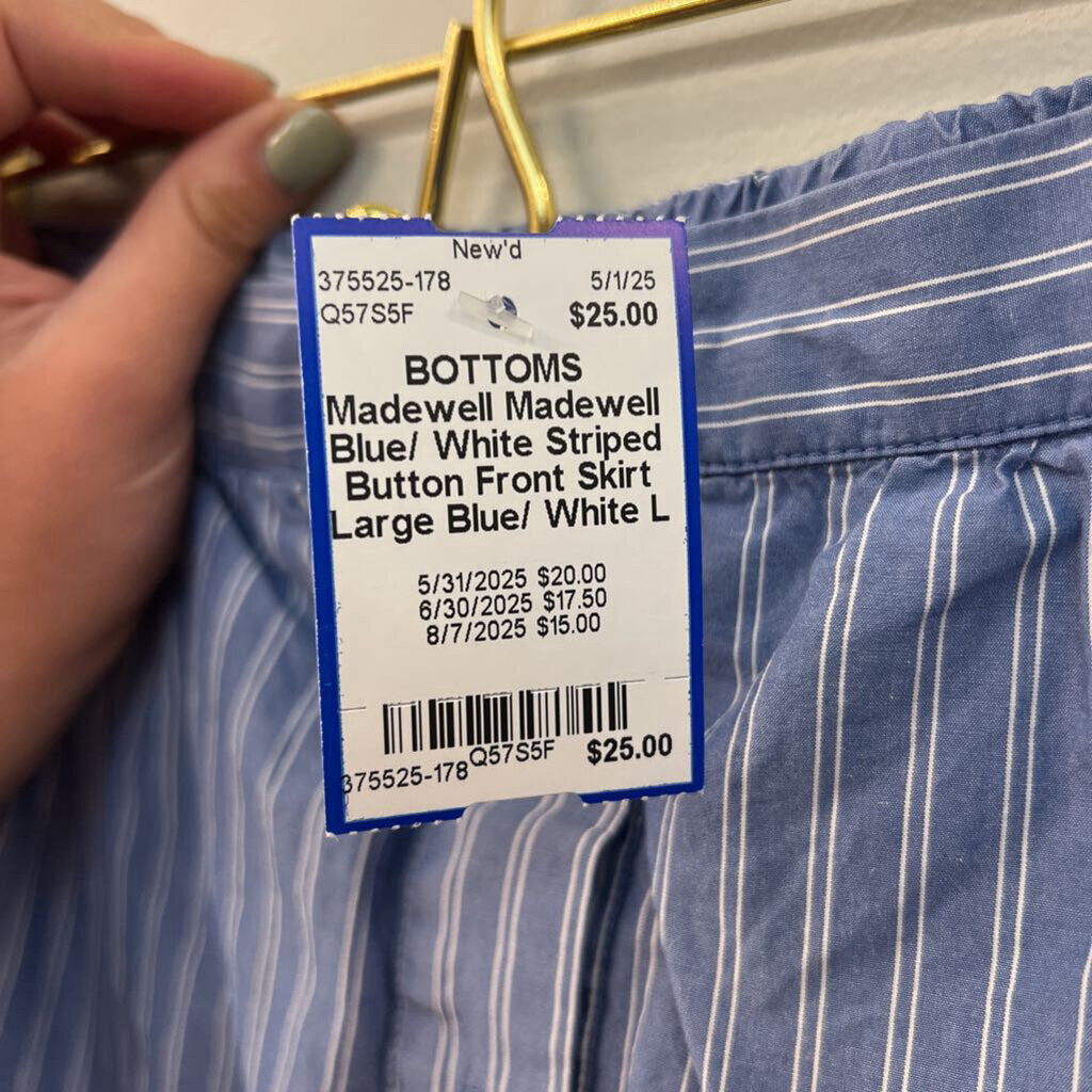 Madewell Blue/ White Striped Button Front Skirt Large