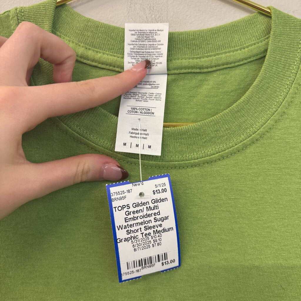 Gilden Green/ Multi Embroidered Watermelon Sugar Short Sleeve Graphic Tee Medium