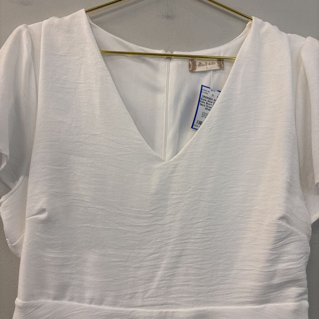 Altar'd State White Short Sleeve V Neck Dress Large