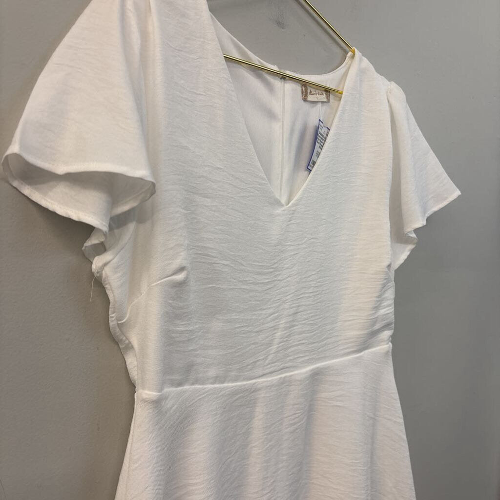 Altar'd State White Short Sleeve V Neck Dress Large