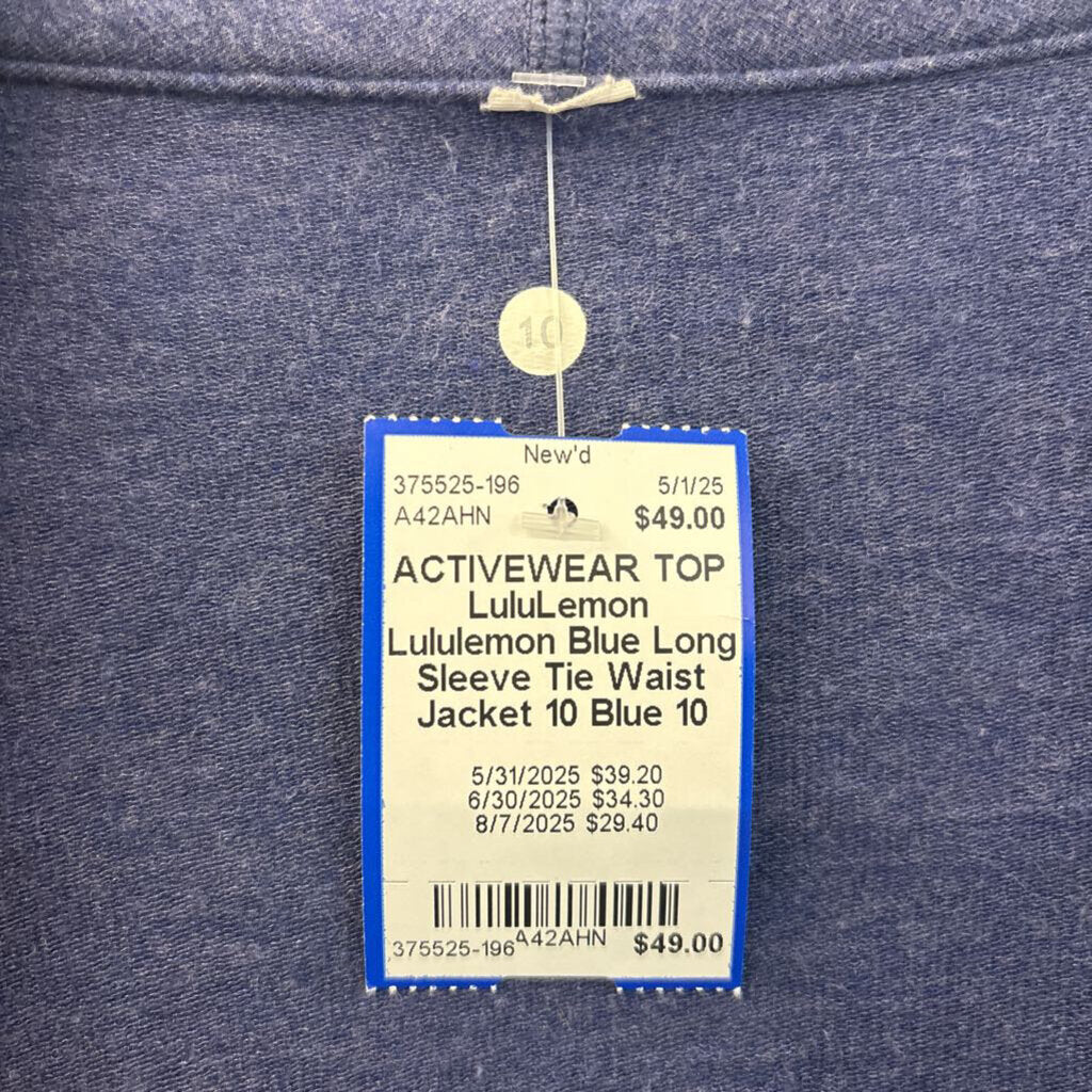 Lululemon Blue Long Sleeve Tie Waist Jacket 10