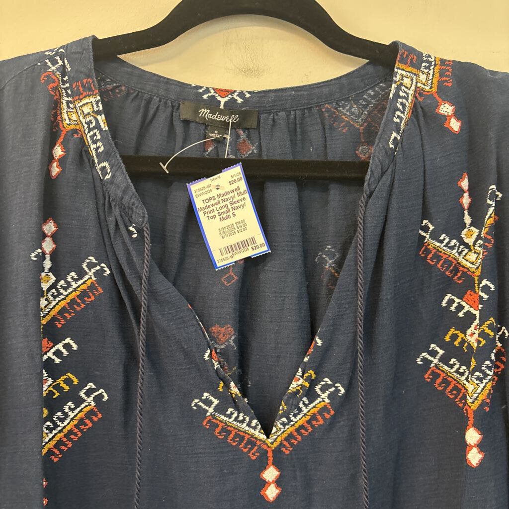 Madewell Navy/ Multi Print Long Sleeve Top Small