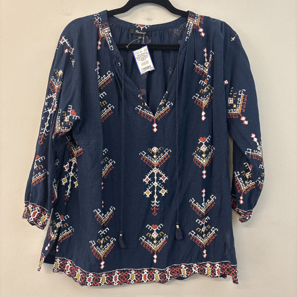 Madewell Navy/ Multi Print Long Sleeve Top Small