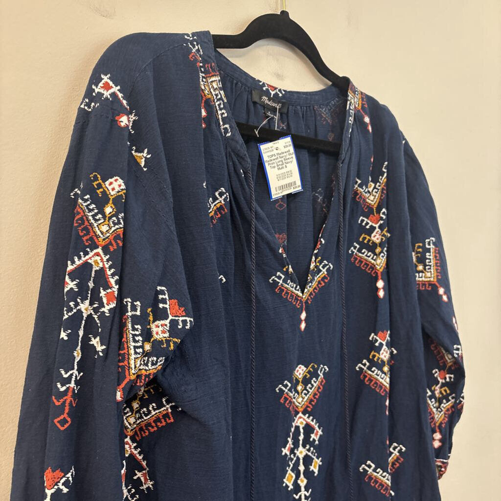 Madewell Navy/ Multi Print Long Sleeve Top Small
