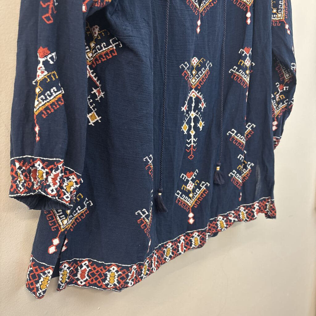 Madewell Navy/ Multi Print Long Sleeve Top Small