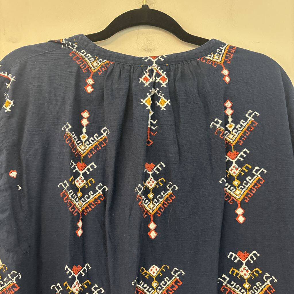 Madewell Navy/ Multi Print Long Sleeve Top Small