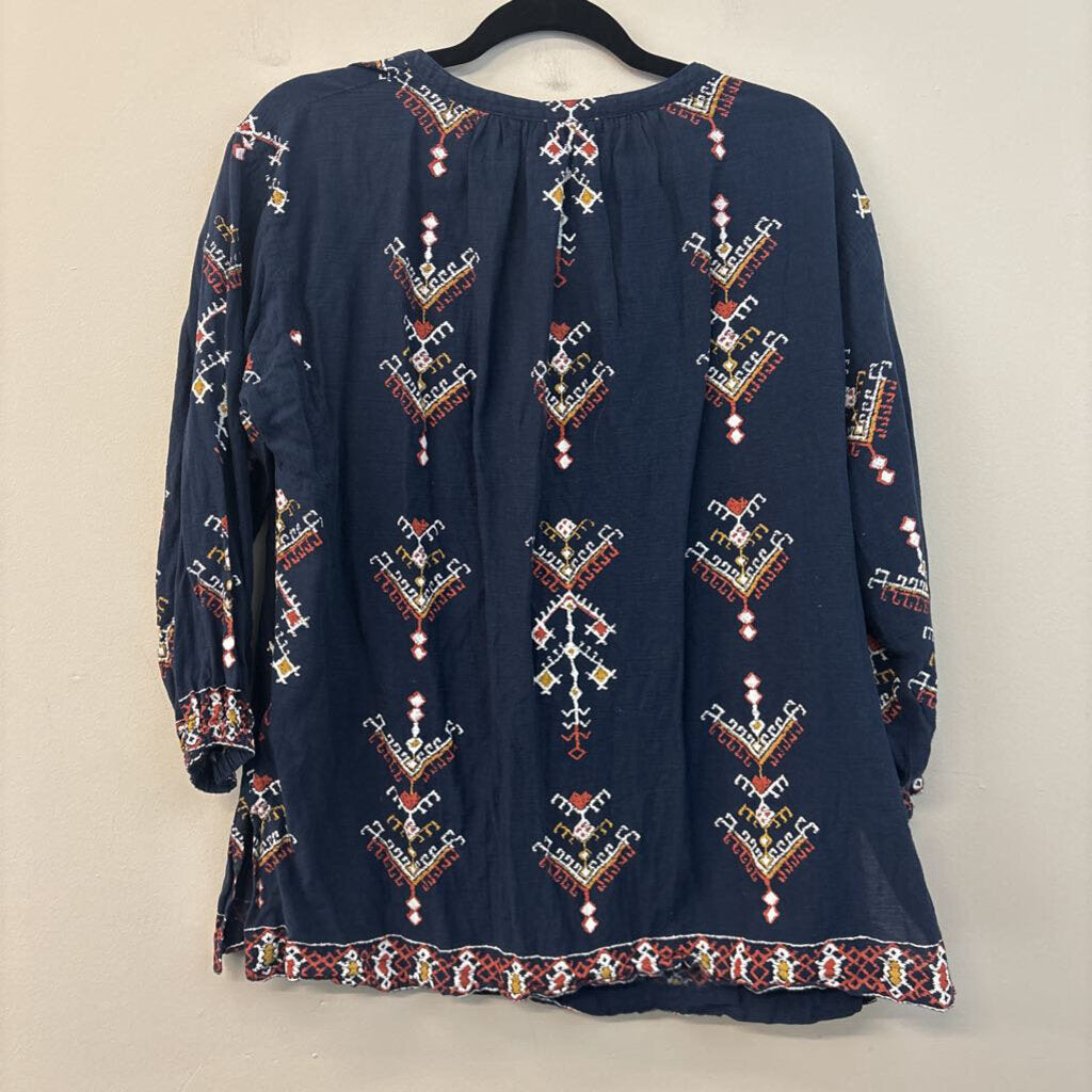 Madewell Navy/ Multi Print Long Sleeve Top Small