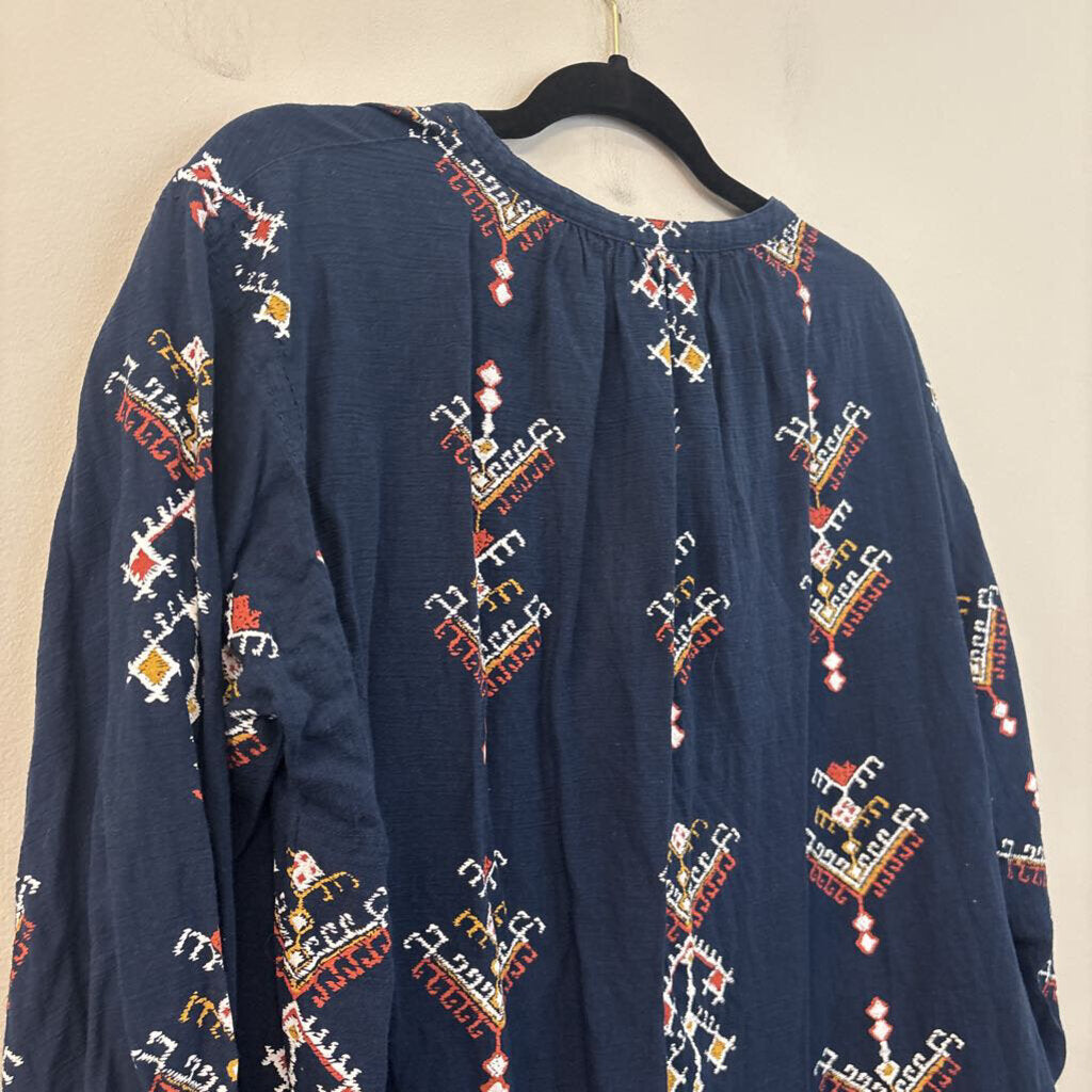 Madewell Navy/ Multi Print Long Sleeve Top Small
